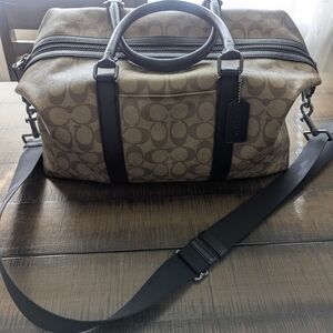 Coach Brown Signature Canvas Duffel with Black Trim